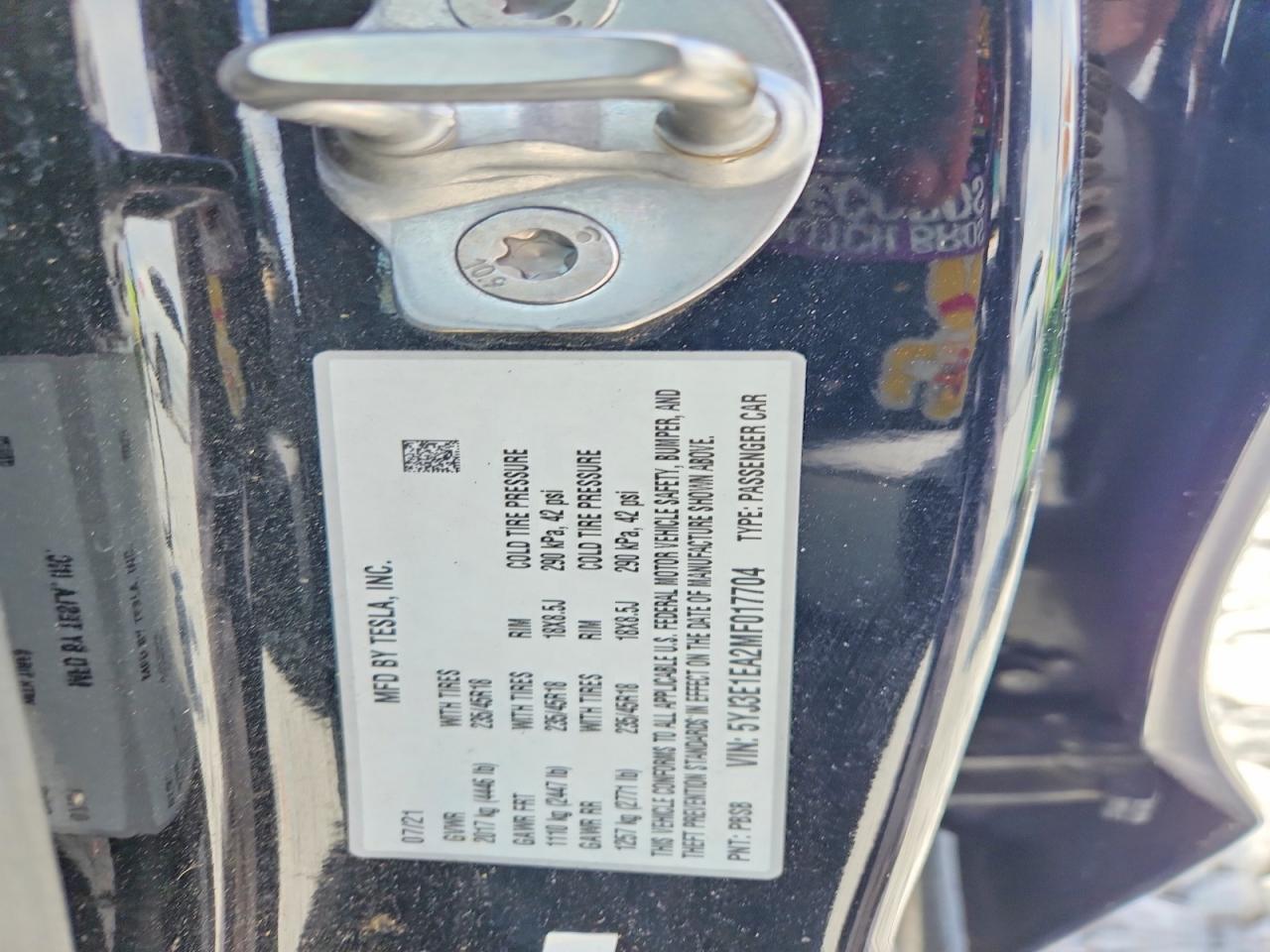 5YJ3E1EA2MF017704 2021 TESLA MODEL 3 photo no. 12