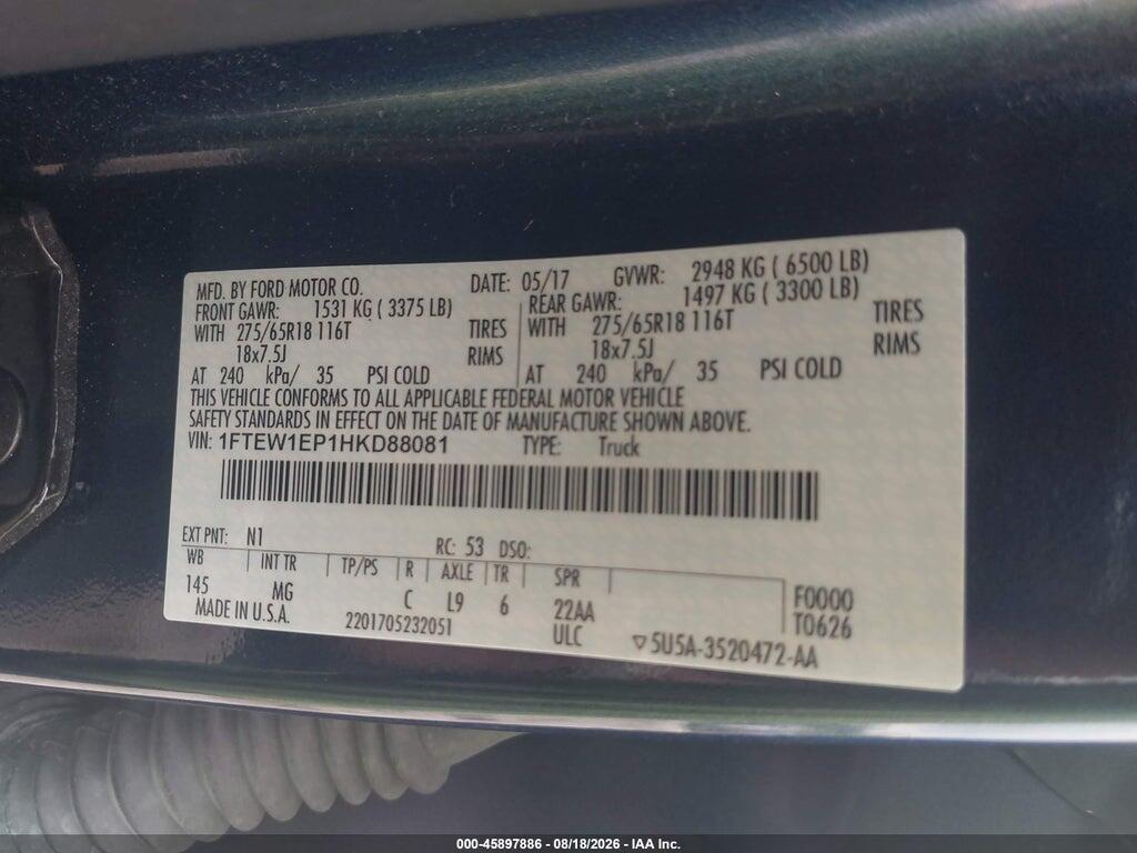 1FTEW1EP1HKD88081 2017 FORD F-150 photo no. 9