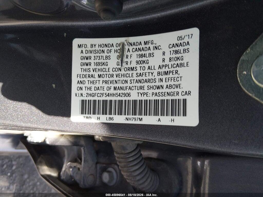2HGFC2F54HH542906 2017 HONDA CIVIC photo no. 9
