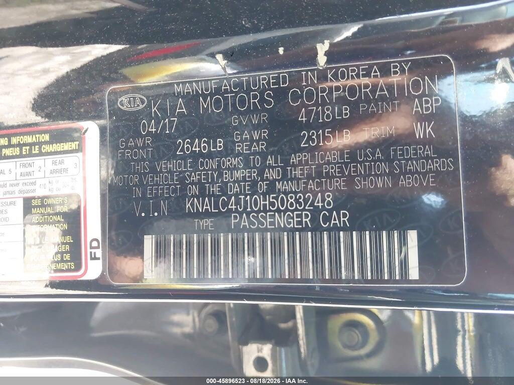 KNALC4J10H5083248 2017 KIA CADENZA photo no. 9