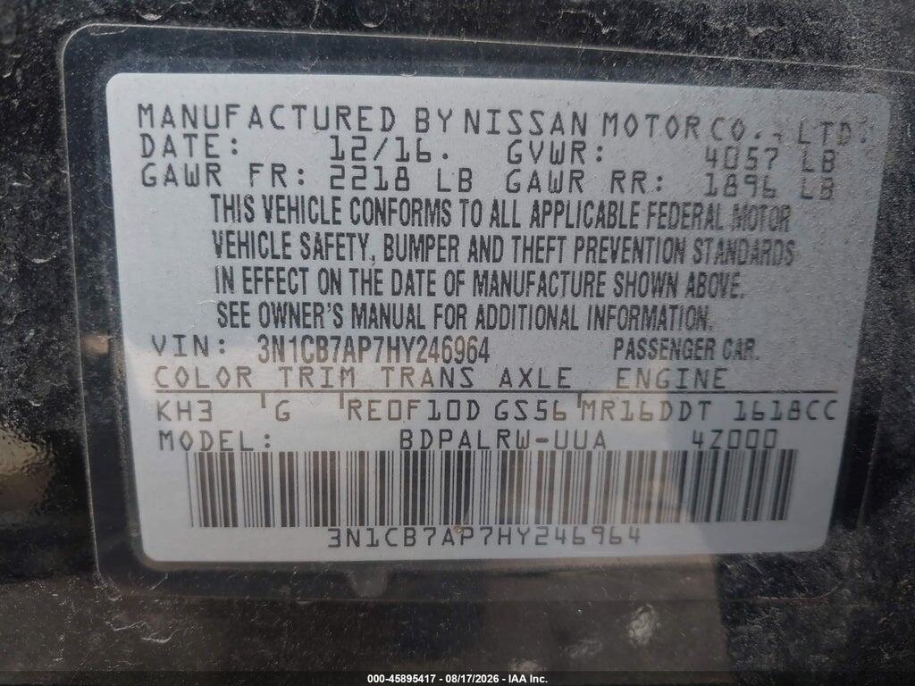 3N1CB7AP7HY246964 2017 NISSAN SENTRA photo no. 9