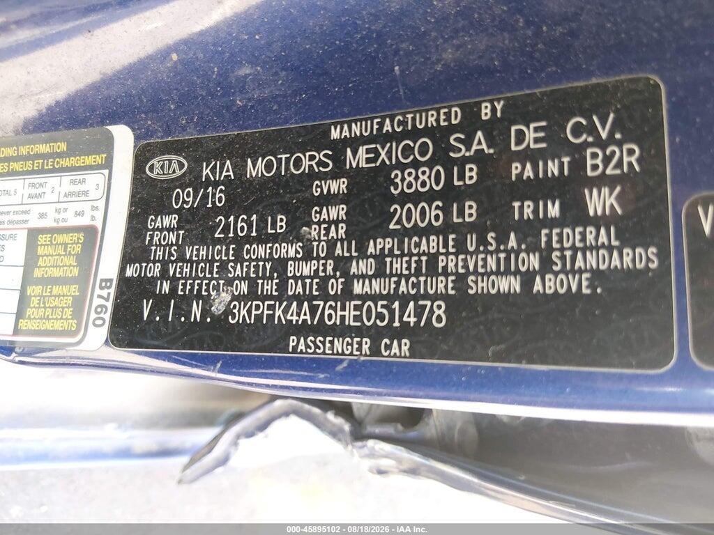 3KPFK4A76HE051478 2017 KIA FORTE photo no. 9