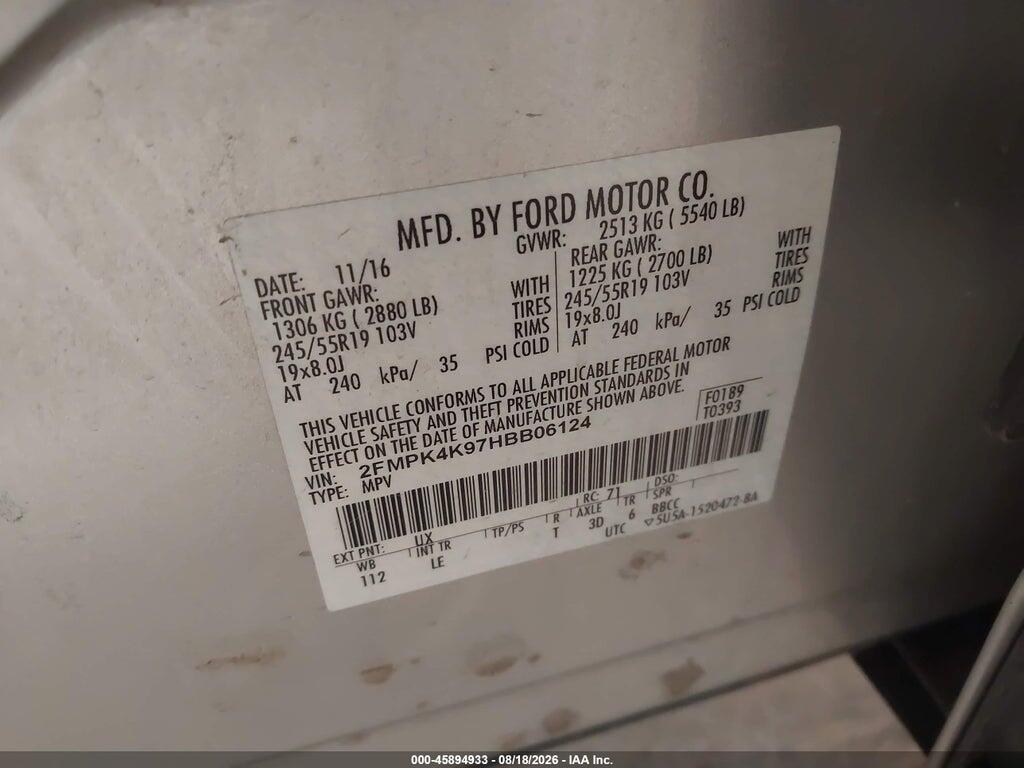 2FMPK4K97HBB06124 2017 FORD EDGE photo no. 9