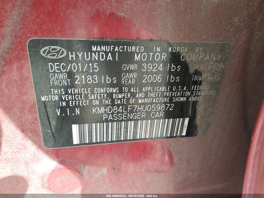 KMHD84LF7HU059872 2017 HYUNDAI ELANTRA photo no. 9