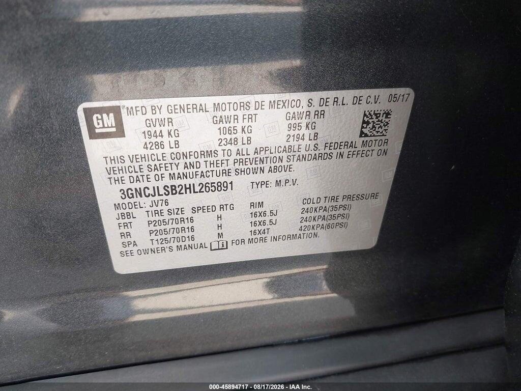 3GNCJLSB2HL265891 2017 CHEVROLET TRAX photo no. 9