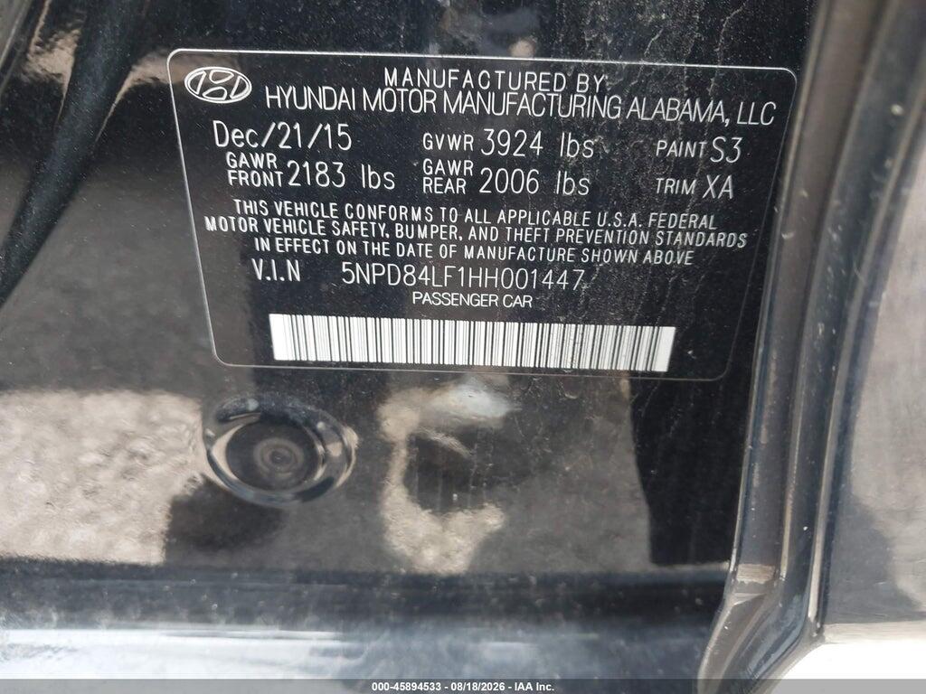 5NPD84LF1HH001447 2017 HYUNDAI ELANTRA photo no. 9