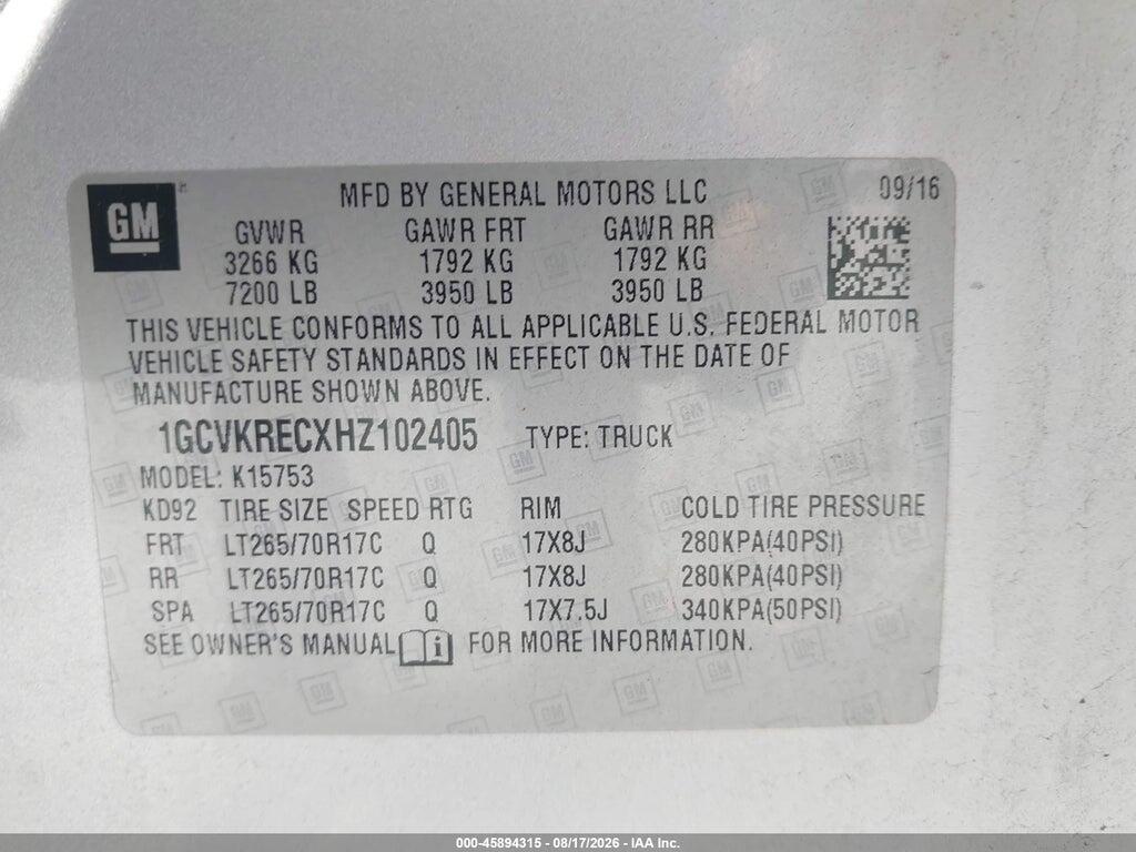 1GCVKRECXHZ102405 2017 CHEVROLET SILVERADO 1500 photo no. 9