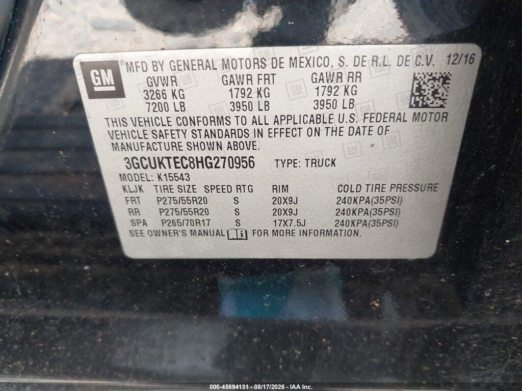 3GCUKTEC8HG270956 2017 CHEVROLET SILVERADO 1500 photo no. 9