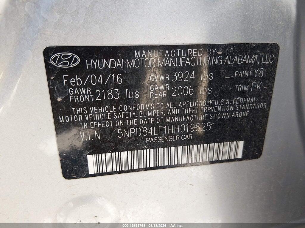 5NPD84LF1HH019625 2017 HYUNDAI ELANTRA photo no. 9