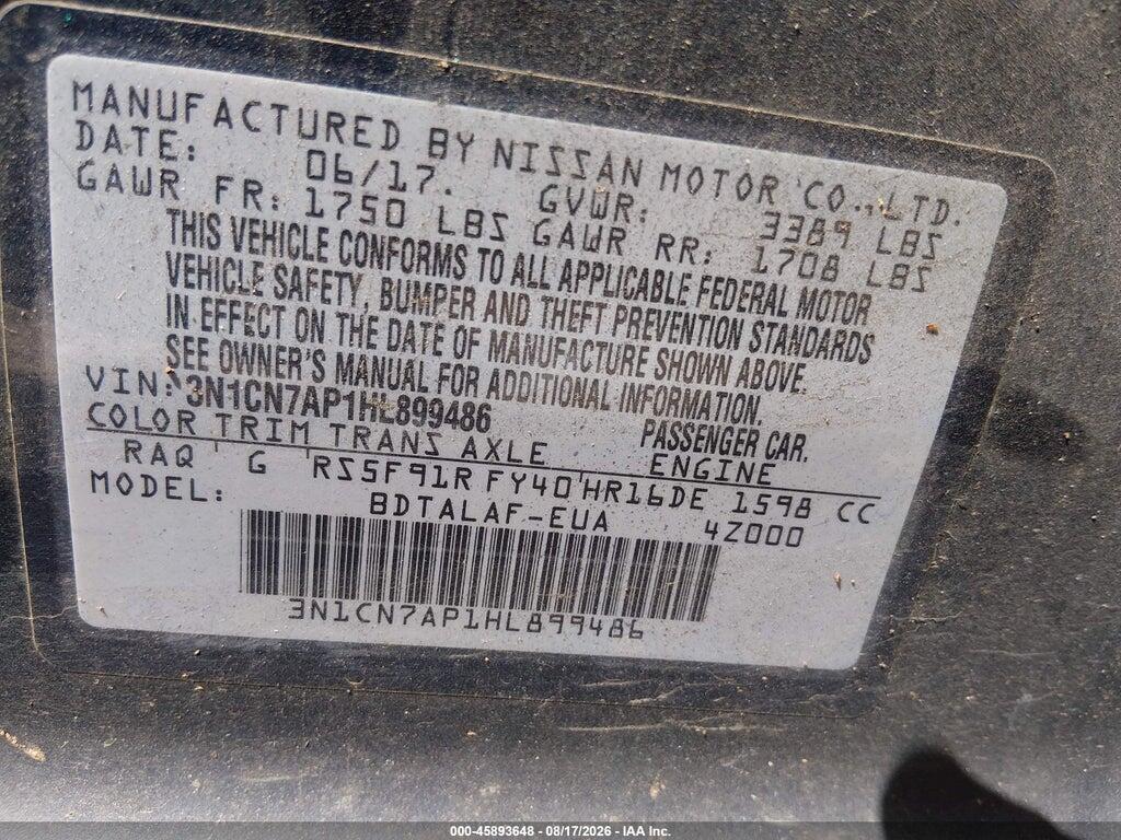 3N1CN7AP1HL899486 2017 NISSAN VERSA photo no. 9