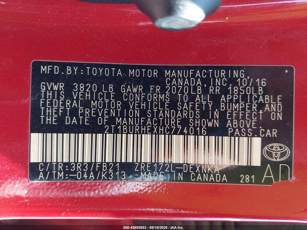 2T1BURHEXHC774016 2017 TOYOTA COROLLA photo no. 9