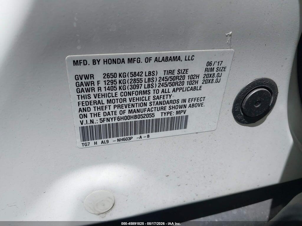 5FNYF6H00HB052055 2017 HONDA PILOT photo no. 9