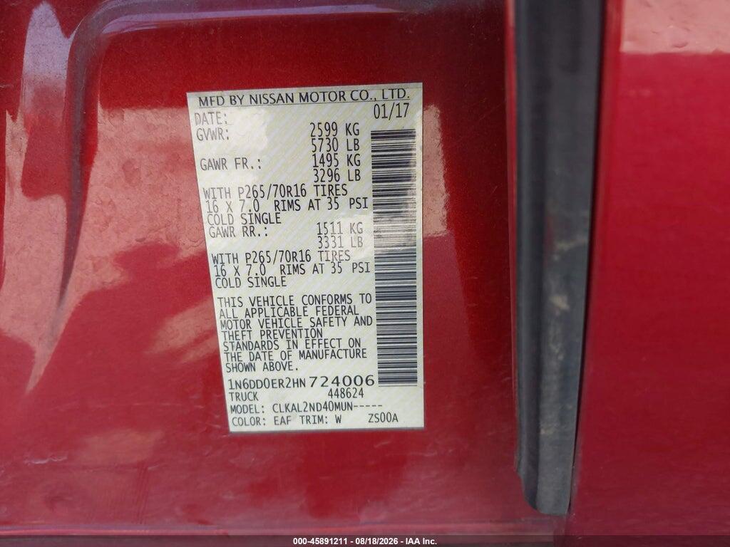 1N6DD0ER2HN724006 2017 NISSAN FRONTIER photo no. 9