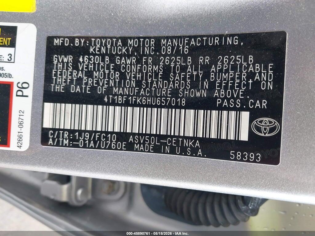 4T1BF1FK6HU657018 2017 TOYOTA CAMRY photo no. 9