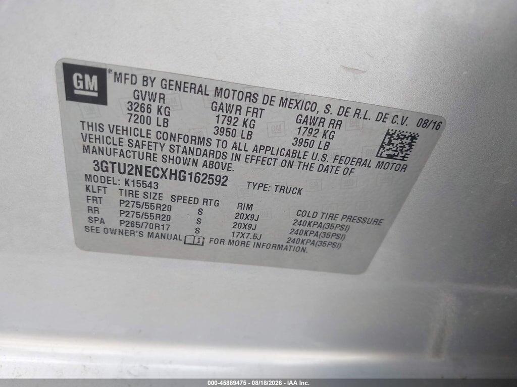 3GTU2NECXHG162592 2017 GMC SIERRA 1500 photo no. 9