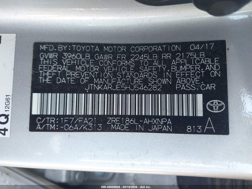 JTNKARJE5HJ546282 2017 TOYOTA COROLLA IM photo no. 9
