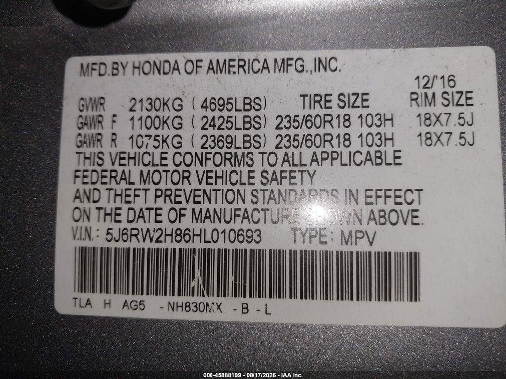5J6RW2H86HL010693 2017 HONDA CR-V photo no. 9