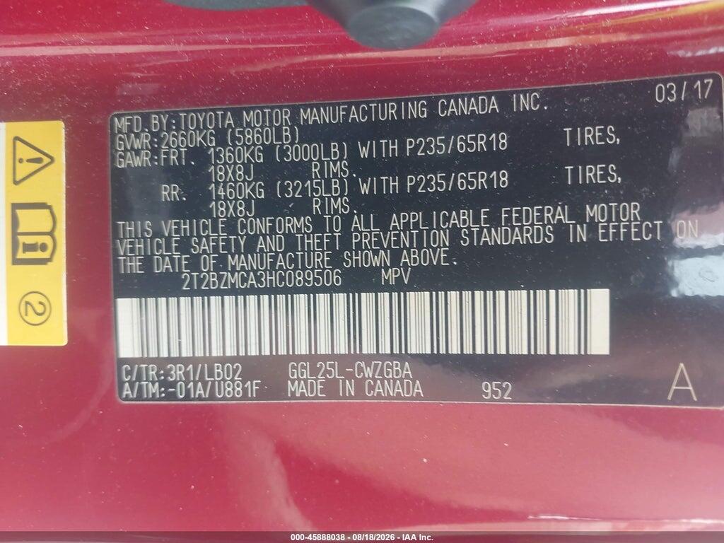 2T2BZMCA3HC089506 2017 LEXUS RX 350 photo no. 9