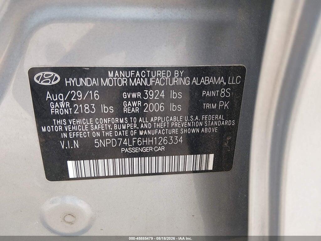 5NPD74LF6HH126334 2017 HYUNDAI ELANTRA photo no. 9