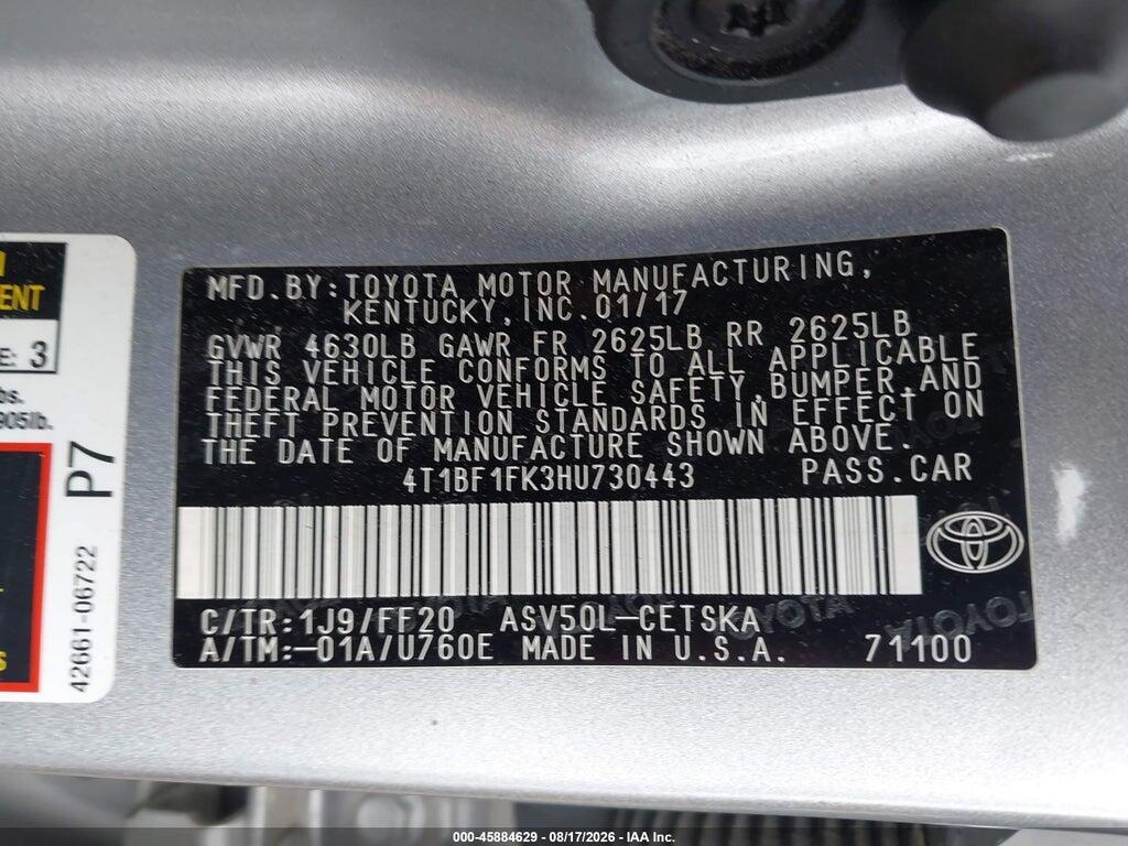 4T1BF1FK3HU730443 2017 TOYOTA CAMRY photo no. 9