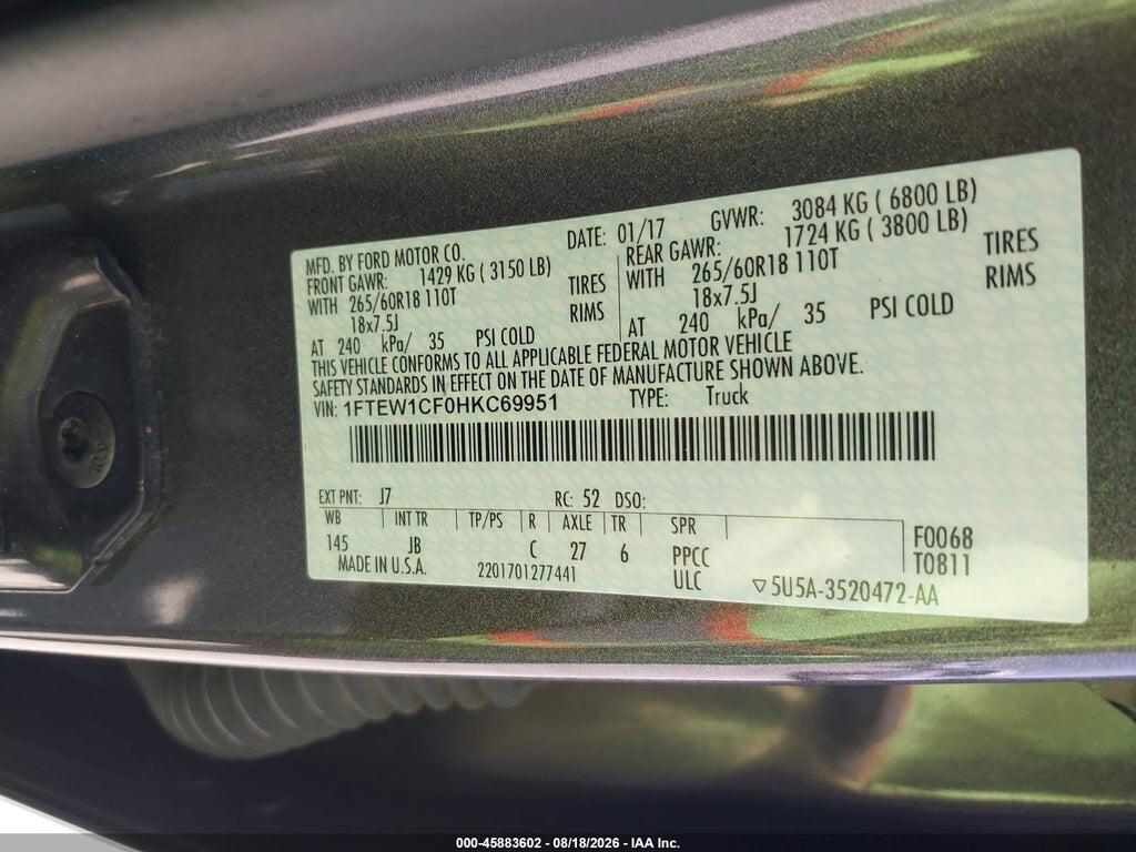 1FTEW1CF0HKC69951 2017 FORD F-150 photo no. 9