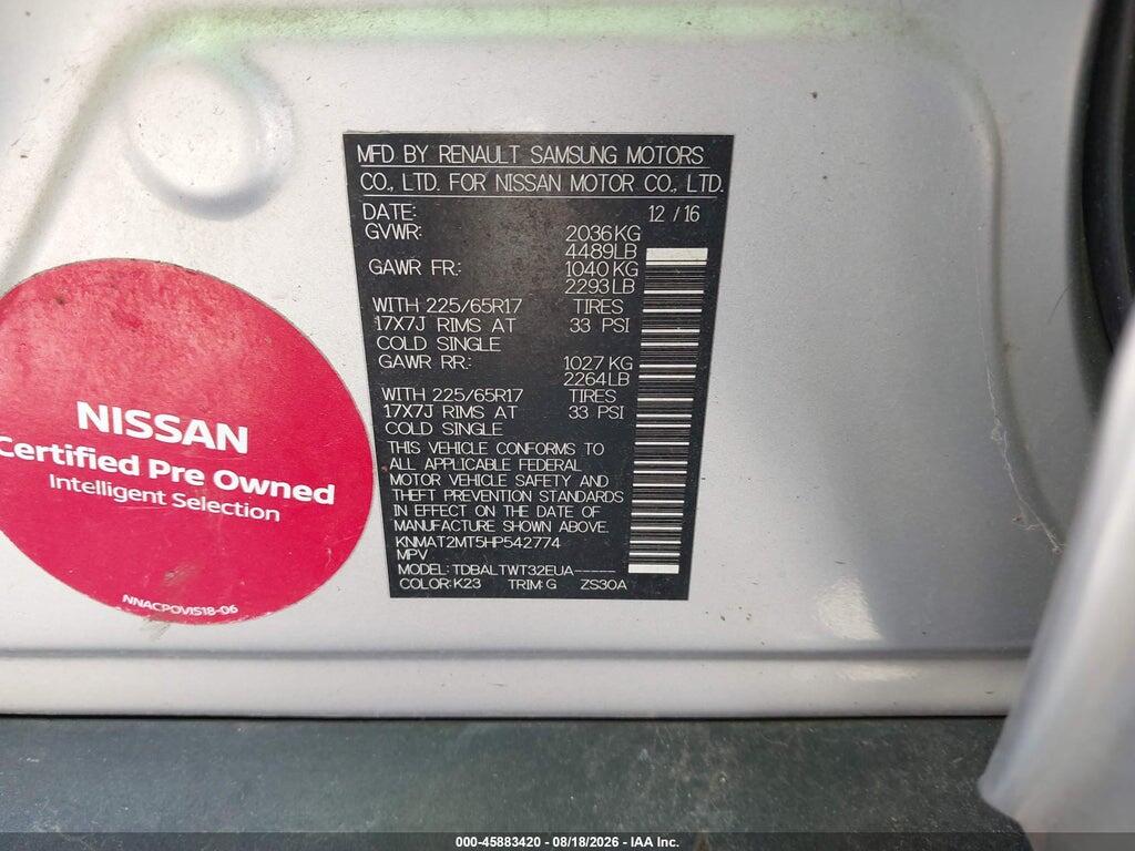 KNMAT2MT5HP542774 2017 NISSAN ROGUE photo no. 9