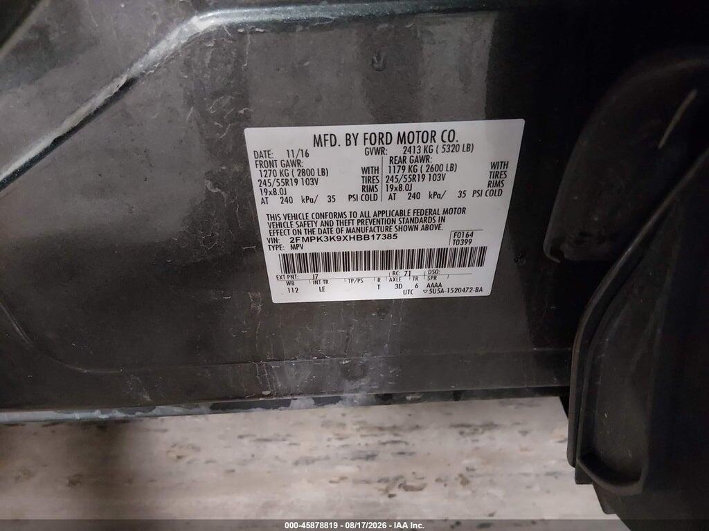 2FMPK3K9XHBB17385 2017 FORD EDGE photo no. 9