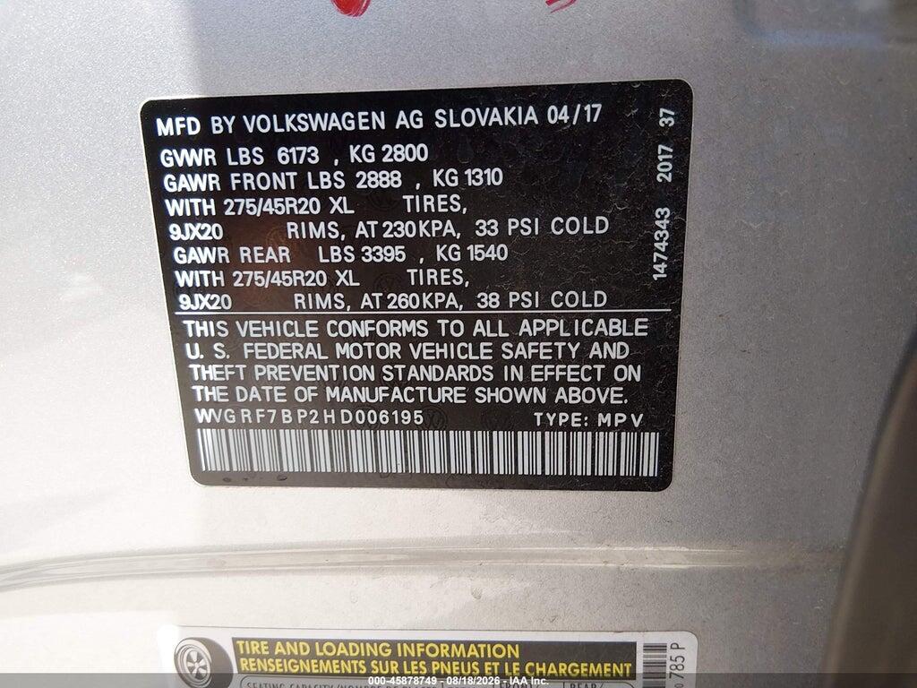 WVGRF7BP2HD006195 2017 VOLKSWAGEN TOUAREG photo no. 9