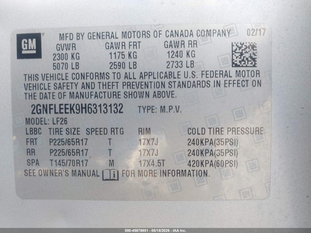 2GNFLEEK9H6313132 2017 CHEVROLET EQUINOX photo no. 9