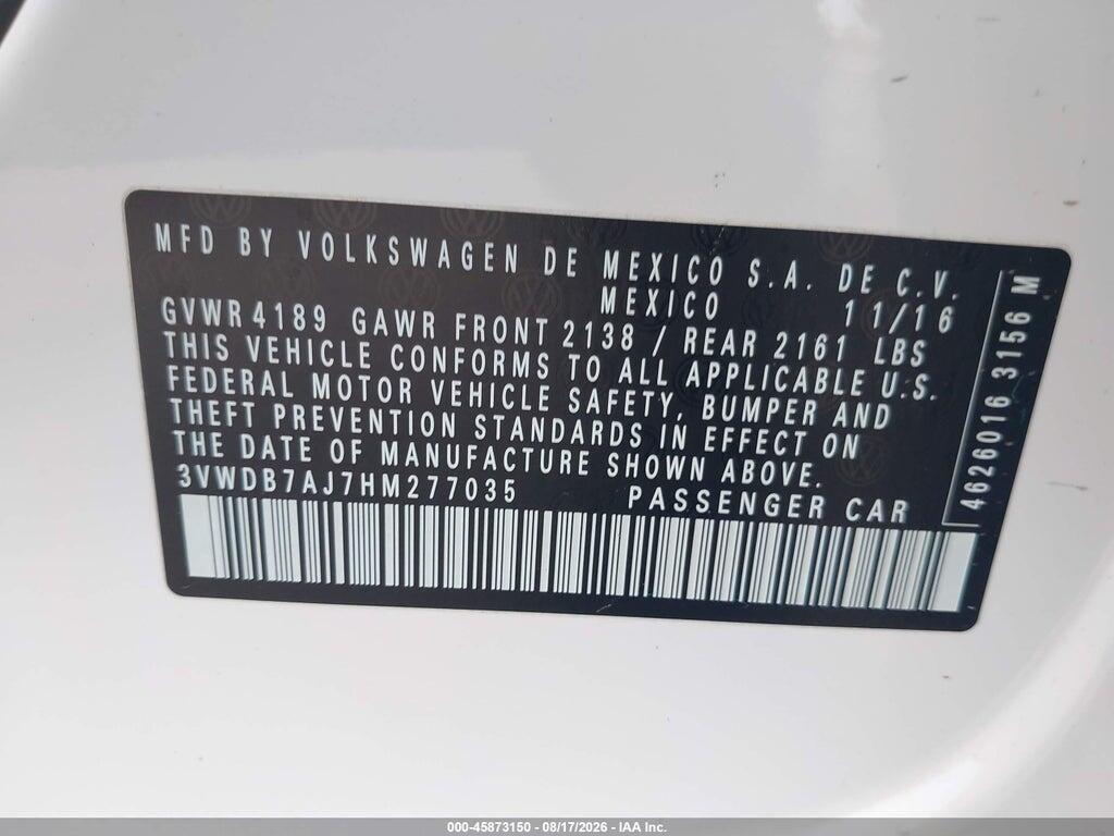 3VWDB7AJ7HM277035 2017 VOLKSWAGEN JETTA photo no. 9
