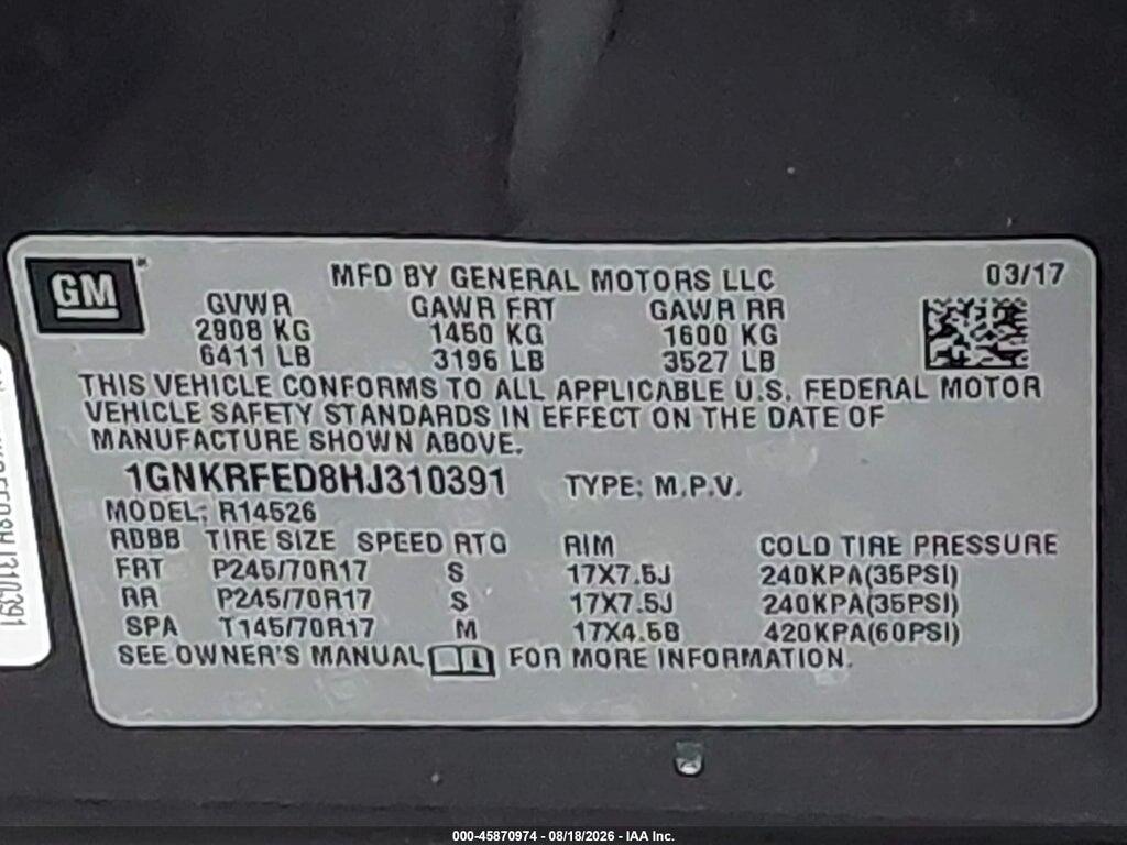 1GNKRFED8HJ310391 2017 CHEVROLET TRAVERSE photo no. 9