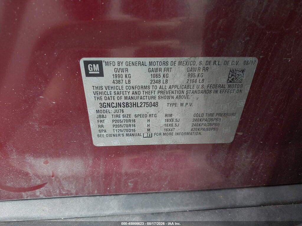 3GNCJNSB3HL275048 2017 CHEVROLET TRAX photo no. 9