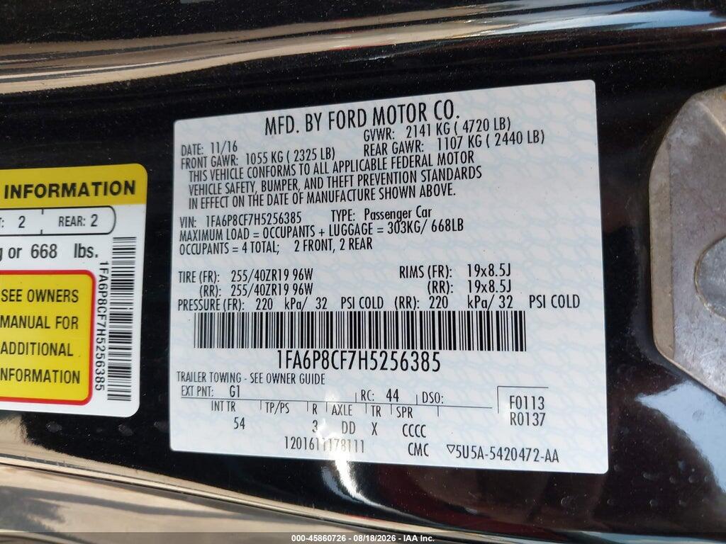 1FA6P8CF7H5256385 2017 FORD MUSTANG photo no. 9