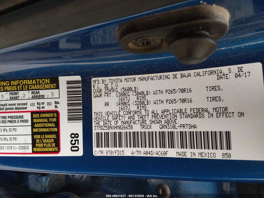 3TMDZ5BNXHM026658 2017 TOYOTA TACOMA photo no. 9