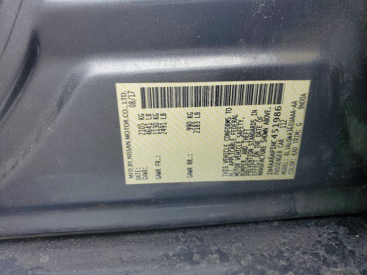 1N4AA6AP1HC451986 2017 NISSAN MAXIMA photo no. 12