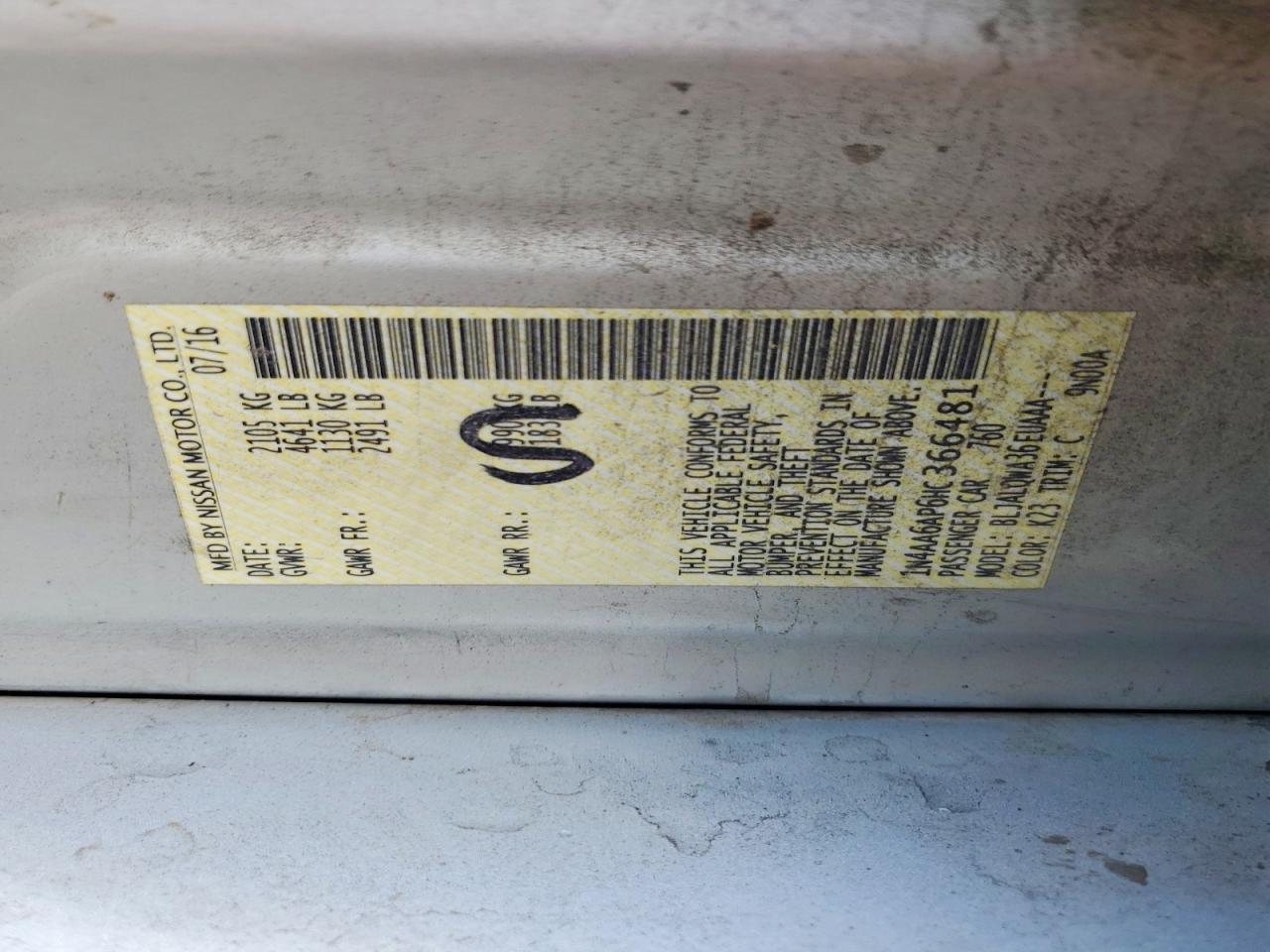 1N4AA6AP6HC366481 2017 NISSAN MAXIMA photo no. 12