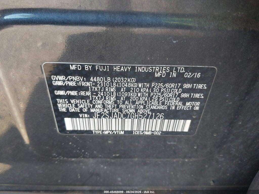 JF2SJADC7GH527126 2016 SUBARU FORESTER photo no. 9
