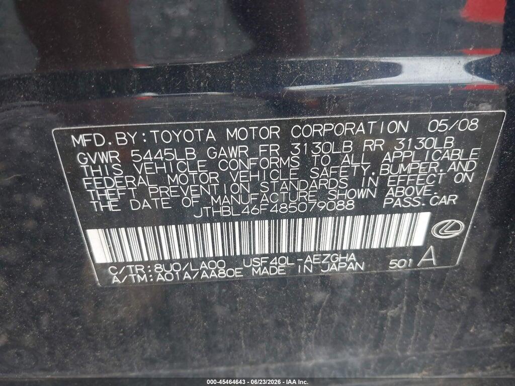 JTHBL46F485079088 2008 LEXUS LS 460 photo no. 9