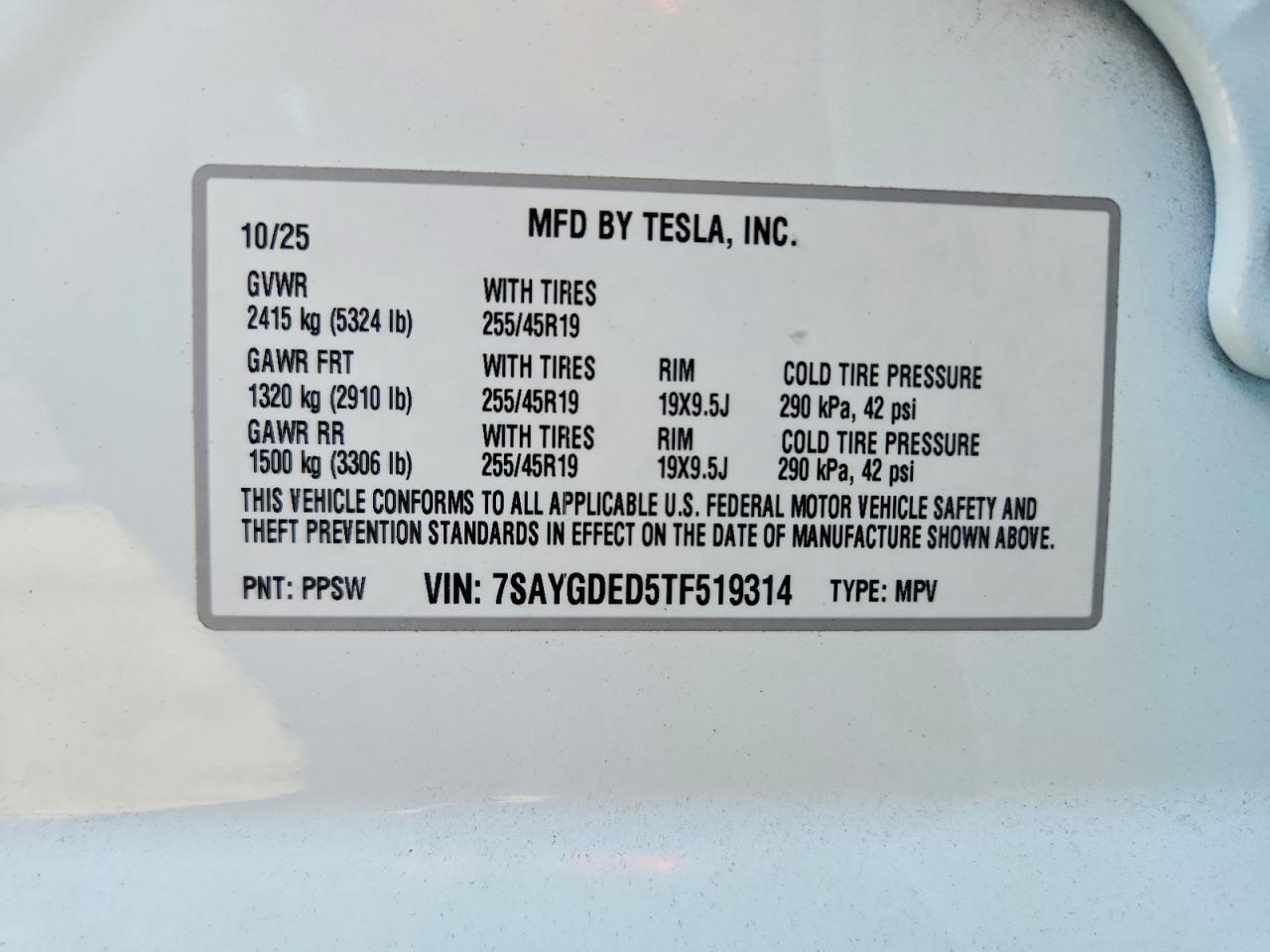 7SAYGDED5TF519314 2026 TESLA MODEL Y photo no. 12