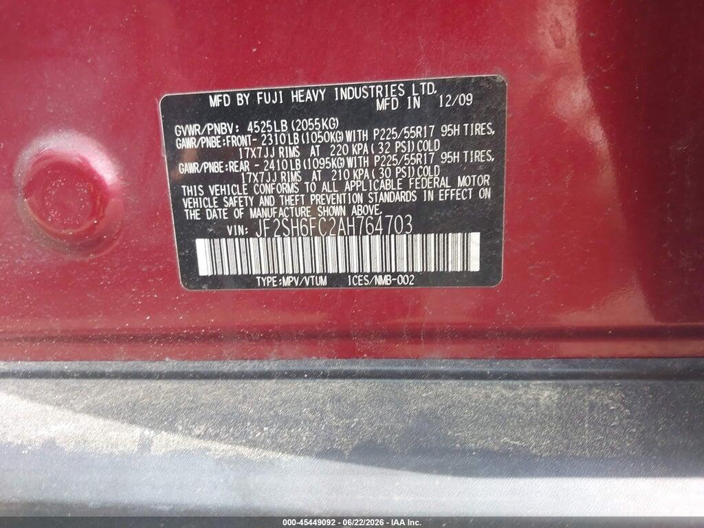 JF2SH6FC2AH764703 2010 SUBARU FORESTER photo no. 9