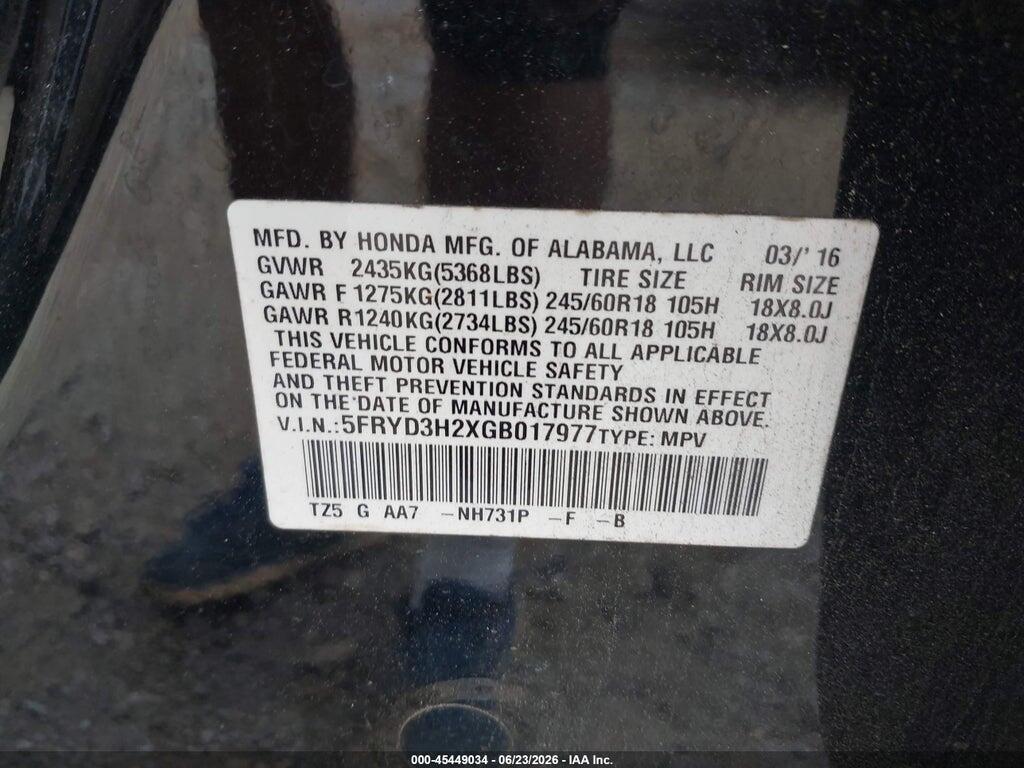 5FRYD3H2XGB017977 2016 ACURA MDX photo no. 9