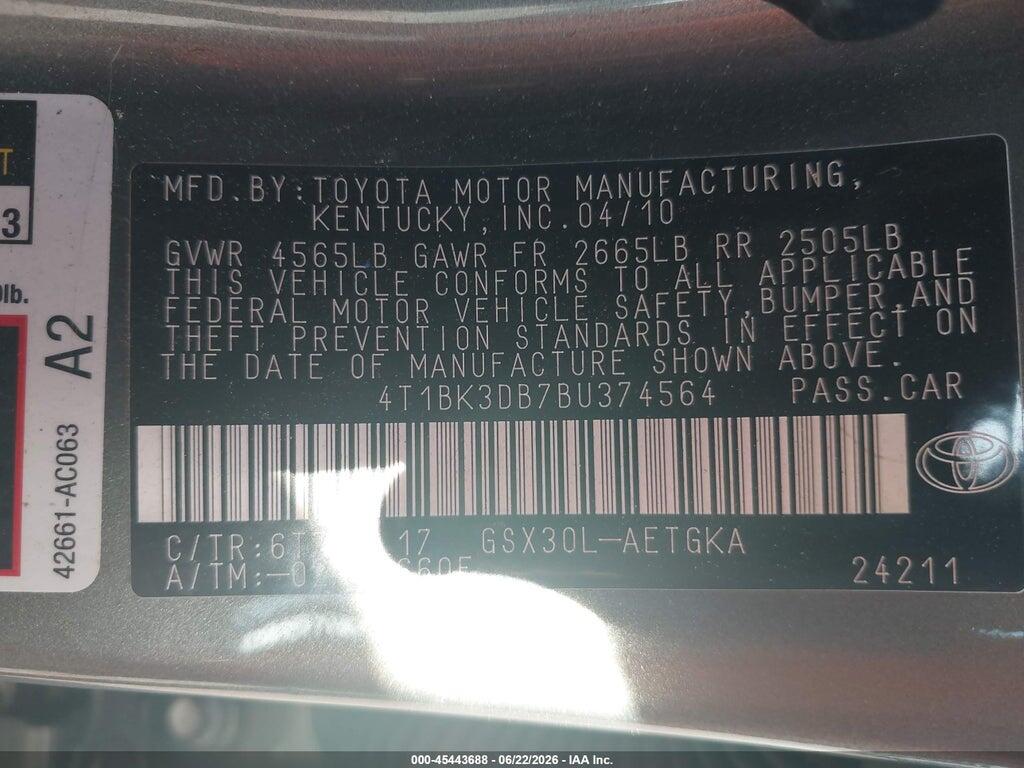 4T1BK3DB7BU374564 2011 TOYOTA AVALON photo no. 9