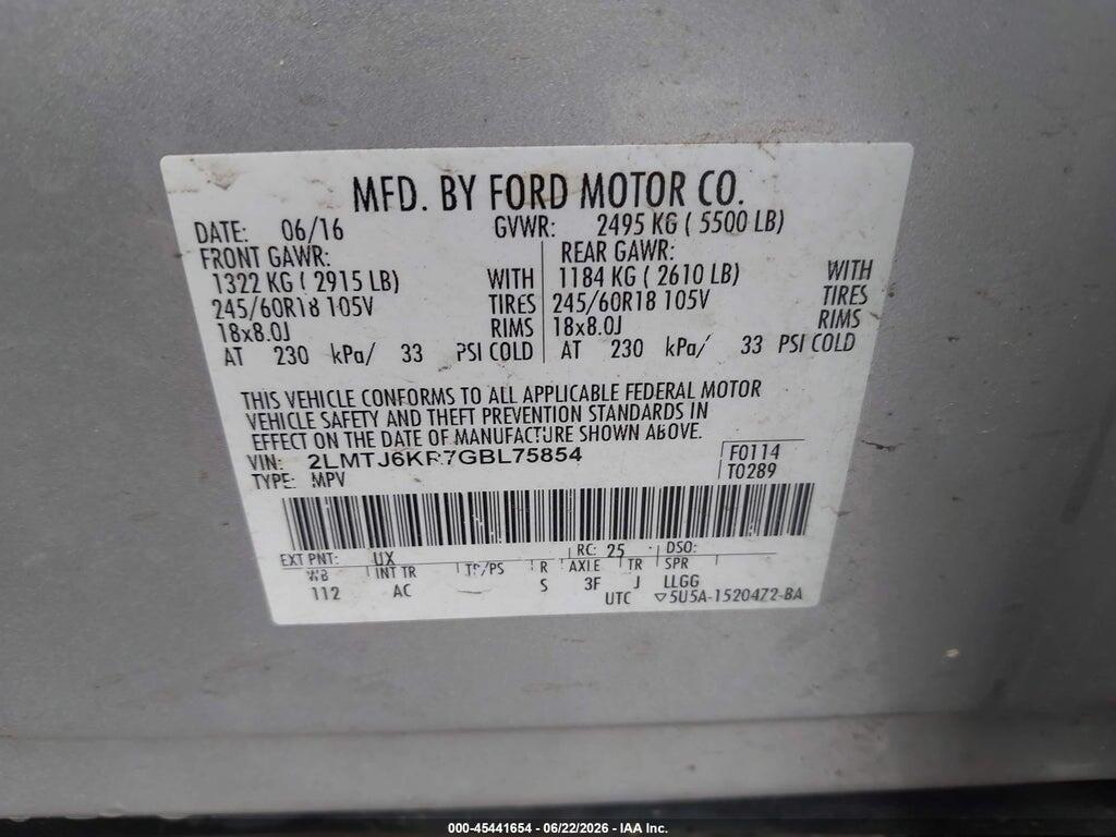 2LMTJ6KR7GBL75854 2016 LINCOLN MKX photo no. 9
