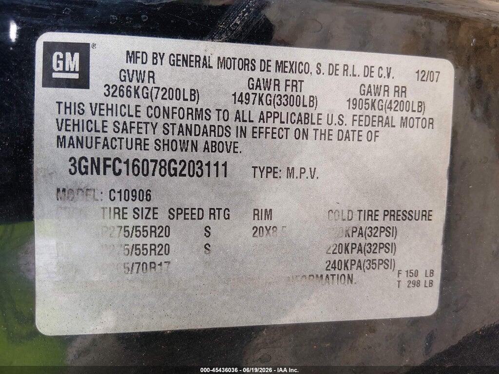 3GNFC16078G203111 2008 CHEVROLET SUBURBAN 1500 photo no. 9