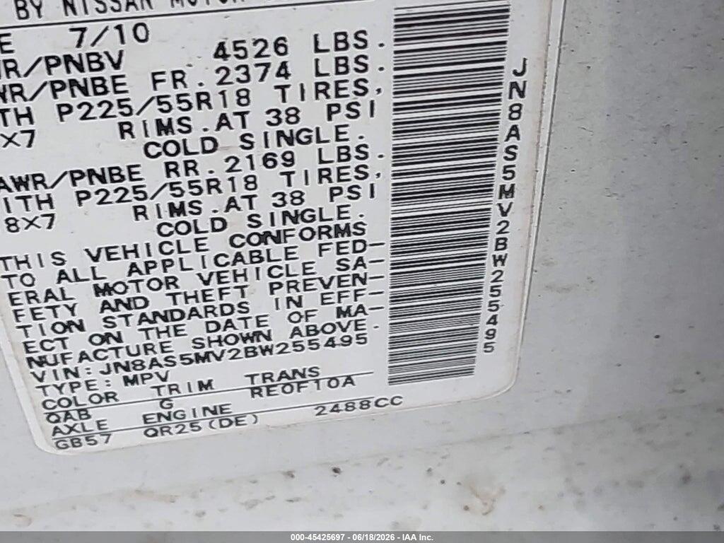JN8AS5MV2BW255495 2011 NISSAN ROGUE photo no. 9