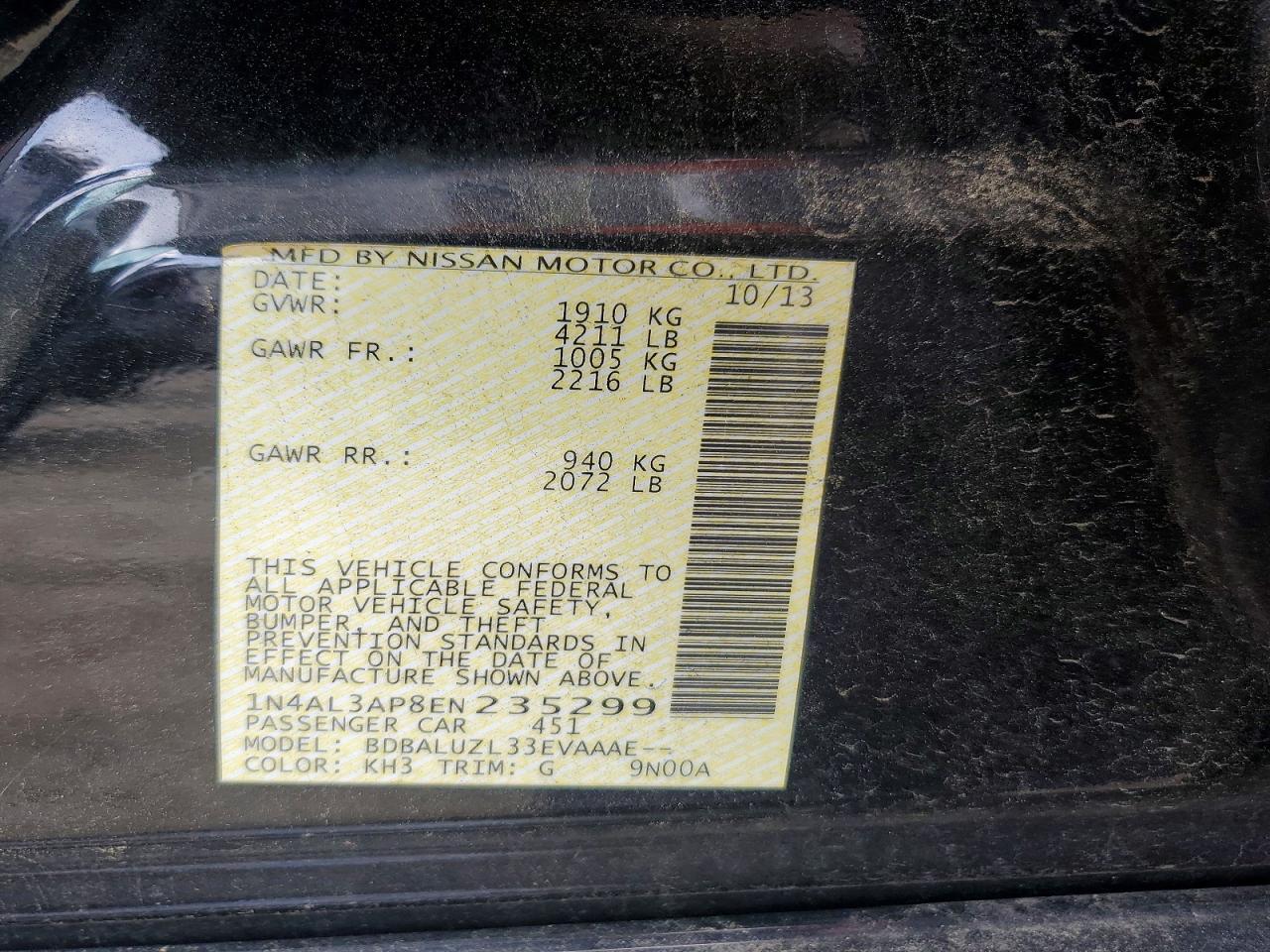 2014 NISSAN ALTIMA 2.5 SV — Фото 12 из 12