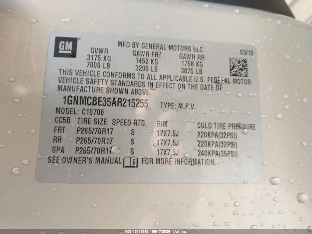1GNMCBE35AR215255 2010 CHEVROLET TAHOE photo no. 9