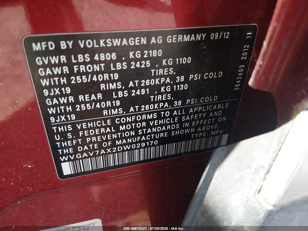 WVGAV7AX2DW029170 2013 VOLKSWAGEN TIGUAN photo no. 9
