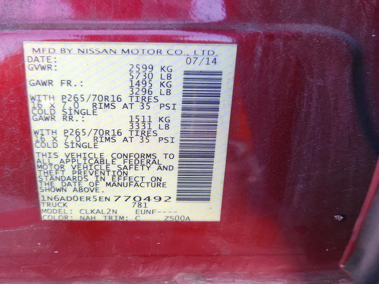 1N6AD0ER5EN770492 2014 NISSAN FRONTIER photo no. 12