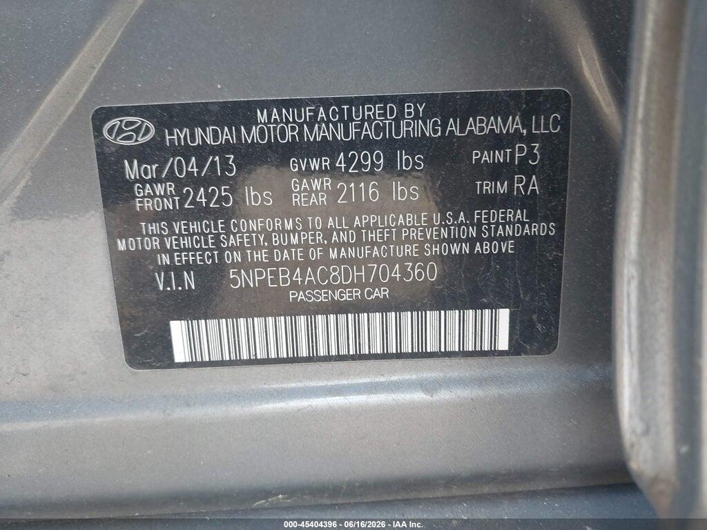 5NPEB4AC8DH704360 2013 HYUNDAI SONATA photo no. 9